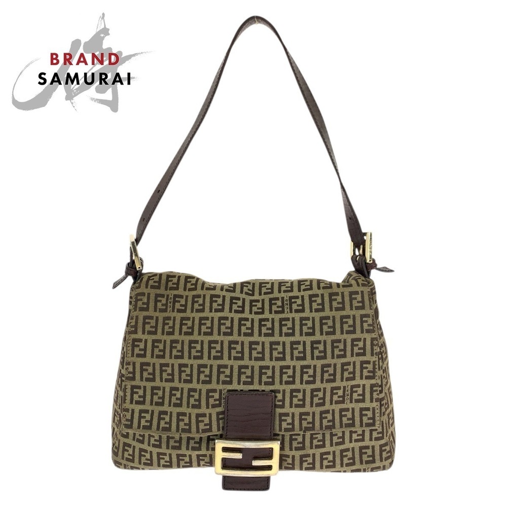 Fendi Zucchino Mamma Bucket Brown Canvas Leather Shoulder Bag Handbag
